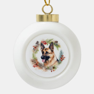 Weihnachtsdeko mit Deutschem Schäferhund Festiver  Keramik Kugel-Ornament