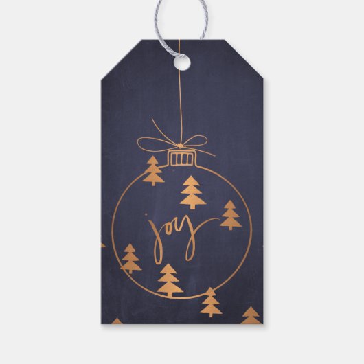 Weihnachtsdekor aus Gold und Bäume auf der Dunklen Geschenkanhänger (Vorderseite)