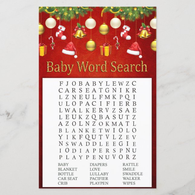 Weihnachtsdekor Kinderdusche Word Suche (Vorderseite)
