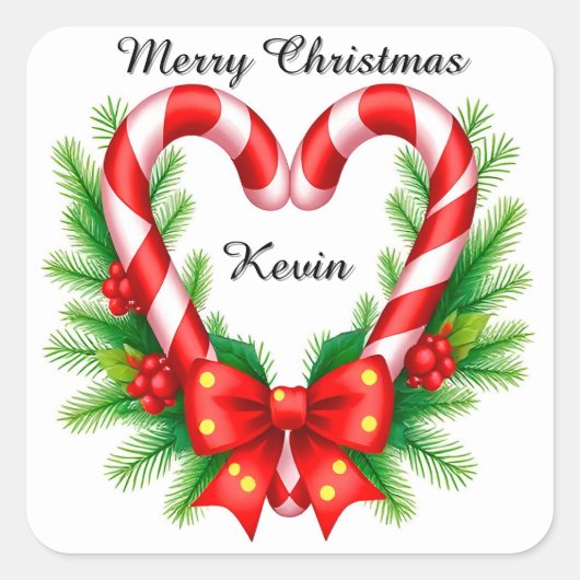 Weihnachtsdekor mit Candy Canes Quadratischer Aufkleber (Vorderseite)