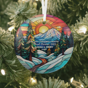 Weihnachtsdekor Mount Rainier Park Verlobtes Paar Ornament Aus Glas