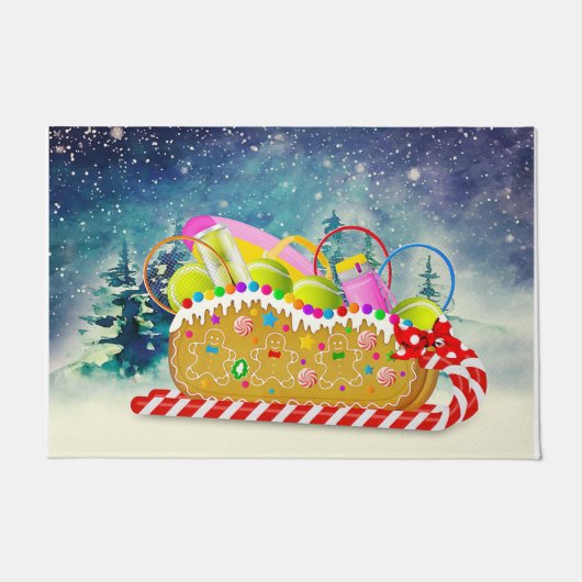 Weihnachtsdekor Tennis Player, Funny Holiday Fußmatte (Vorderseite)