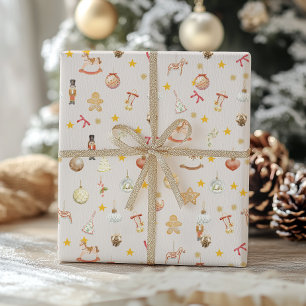 Weihnachtsdekoration aus Vintage-Spielzeug und -Or Geschenkpapier