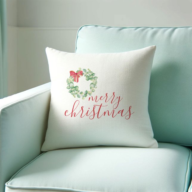 Weihnachtsdekoration Bauernhof Holiday Kissen (Christmas decor farmhouse holiday pillow unique watercolor art by Victoria Grigaliunas DoTellABelle)