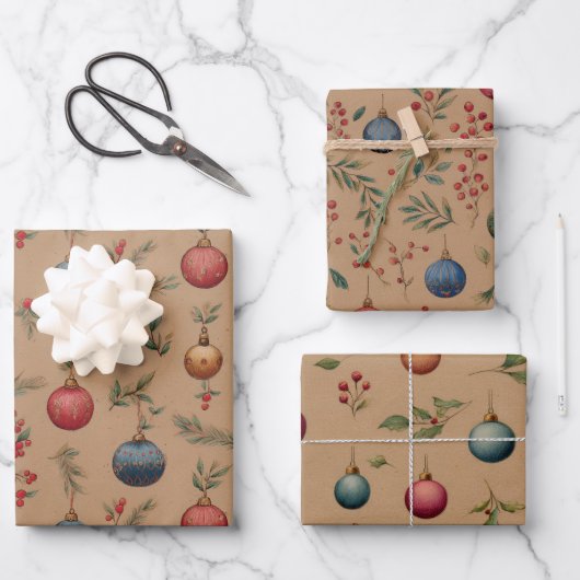 Weihnachtsdekoration Braun Geschenkpapier Set (Vorderseite)