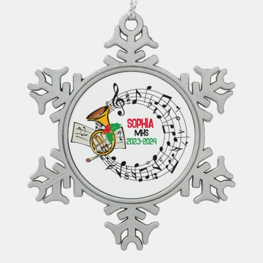 Weihnachtsdekoration der Marching Band Schneeflocken Zinn-Ornament (Vorderseite)