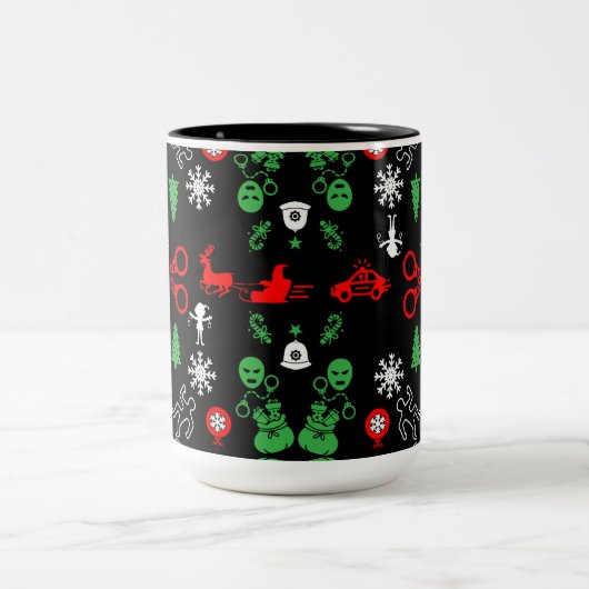 Weihnachtsdekoration der Polizei Zweifarbige Tasse (Mittel)