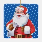 Weihnachtsdekoration Der Weihnachtsmann überprüft Keramikornament (Rückseite)