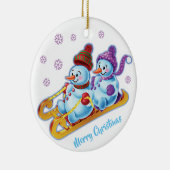 Weihnachtsdekoration Doppel Snowmen Schneesport Keramik Ornament (Rechts)