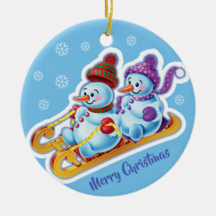 Weihnachtsdekoration Doppel Snowmen Schneesport Keramik Ornament