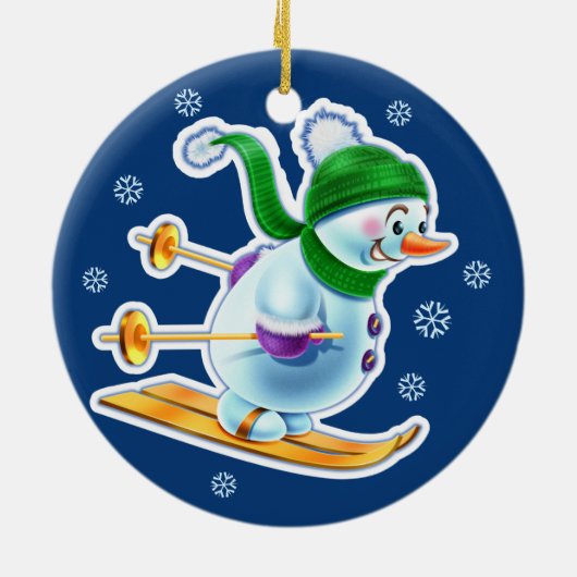 Weihnachtsdekoration Doppel Snowmen Schneesport Keramik Ornament (Hinten)
