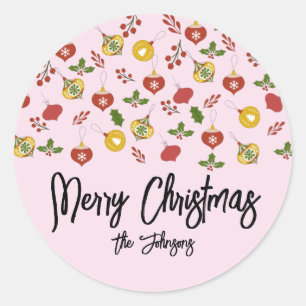 Weihnachtsdekoration Festliches Grün Rosa    Runder Aufkleber