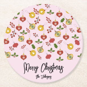 Weihnachtsdekoration Festliches Grün Rosa Runder Pappuntersetzer