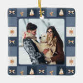 Weihnachtsdekoration für Navy & Gold Foto Keramikornament (Vorderseite)
