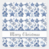 Weihnachtsdekoration in Delft Blue anpassbar Quadratischer Aufkleber (Vorderseite)