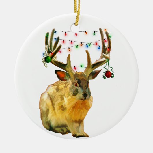 Weihnachtsdekoration Jackalope Keramikornament (Vorne)