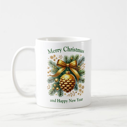 Weihnachtsdekoration Kiefernzapfen Weiß Grün und G Kaffeetasse (Links)