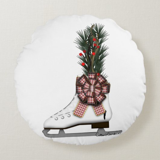 Weihnachtsdekoration mit Tartan Bow im Skate Rundes Kissen (Vorderseite)