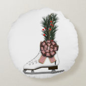 Weihnachtsdekoration mit Tartan Bow im Skate Rundes Kissen (Rückseite)