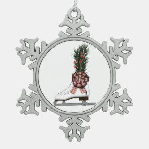 Weihnachtsdekoration mit Tartan Bow im Skate Schneeflocken Zinn-Ornament