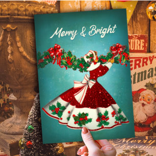 Weihnachtsdekoration Roter Glitzer Mädchen Feiertagskarte