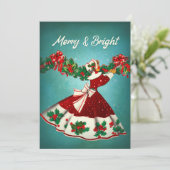 Weihnachtsdekoration Roter Glitzer Mädchen Feiertagskarte (Stehend Vorderseite)