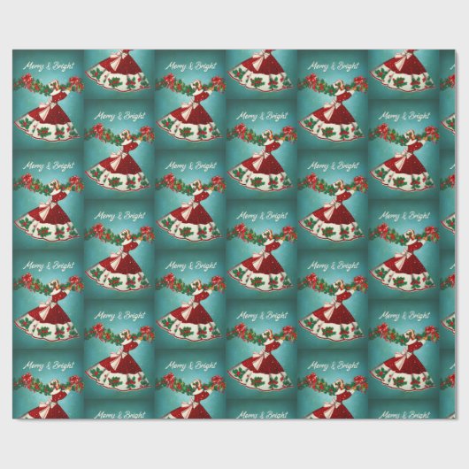 Weihnachtsdekoration Roter Glitzer Mädchen Geschenkpapier (Flach)