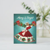 Weihnachtsdekoration Roter Glitzer Mädchen Postkarte (Stehend Vorderseite)