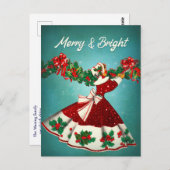 Weihnachtsdekoration Roter Glitzer Mädchen Postkarte (Vorne/Hinten)