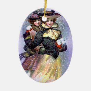 Weihnachtsdekoration Vintage Schwestern Keramikornament