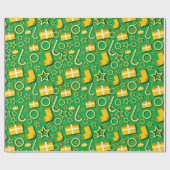 Weihnachtsdekorationen auf Grün Geschenkpapier (Flach)