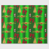 Weihnachtsdekorationen auf Grün Geschenkpapier (Flach)