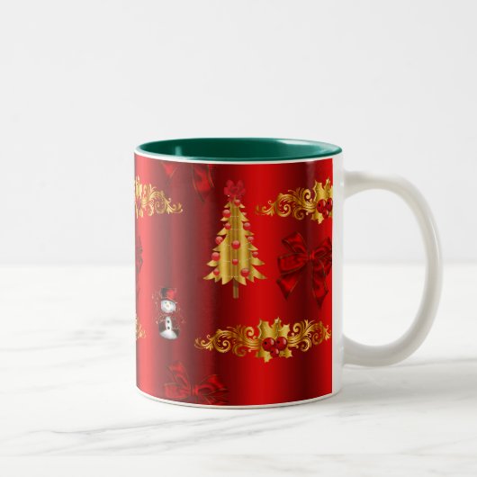 Weihnachtsdekorationen auf Rot Zweifarbige Tasse (Rechts)