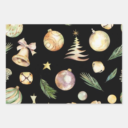 Weihnachtsdekorationen aus Gold - Flachfolien-Set Geschenkpapier Set (Vorderseite 2)