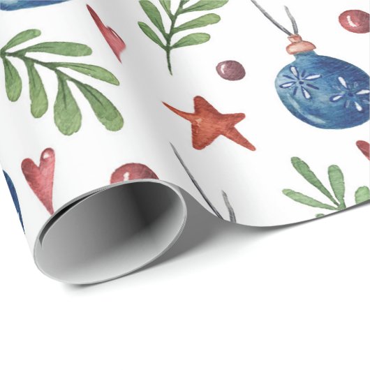Weihnachtsdekorationen in Aquarellen Sternenhimmel Geschenkpapier (Rolleneckpunkt)