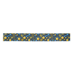 Weihnachtsdekorationen mit Gold und Blau Satinband