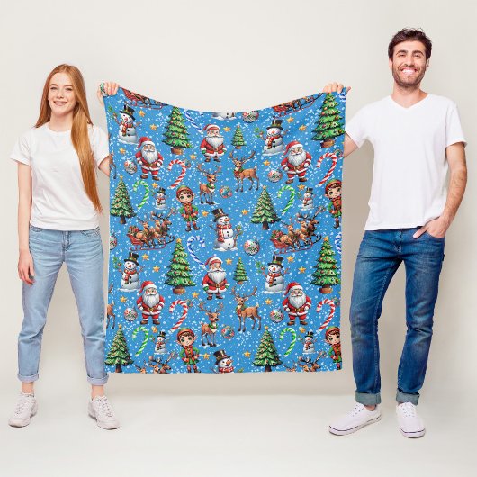 Weihnachtsdekorationsmuster mit blauem Hintergrund Fleecedecke