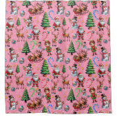 Weihnachtsdekorationsmuster mit rosa Hintergrund Duschvorhang (Vorderseite)