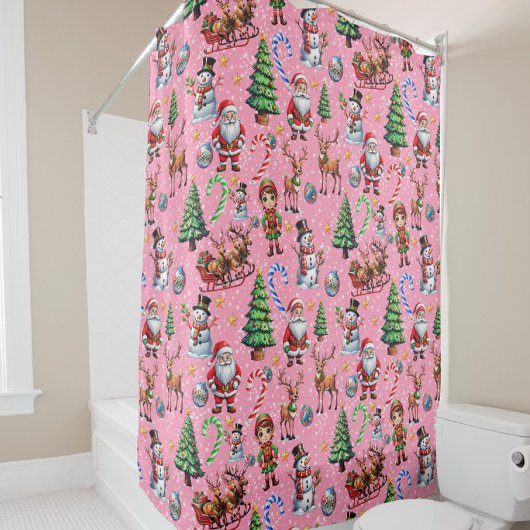 Weihnachtsdekorationsmuster mit rosa Hintergrund Duschvorhang