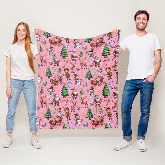 Weihnachtsdekorationsmuster mit rosa Hintergrund Fleecedecke