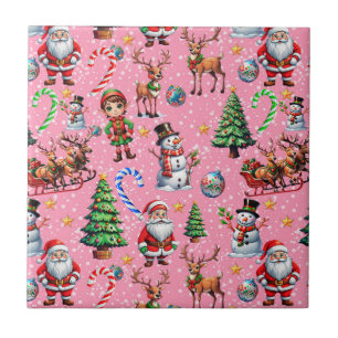 Weihnachtsdekorationsmuster mit rosa Hintergrund Fliese