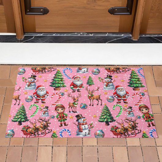 Weihnachtsdekorationsmuster mit rosa Hintergrund Fußmatte
