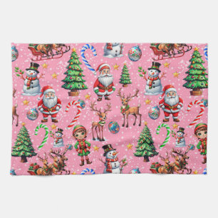 Weihnachtsdekorationsmuster mit rosa Hintergrund Geschirrtuch