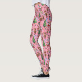 Weihnachtsdekorationsmuster mit rosa Hintergrund Leggings (Links)