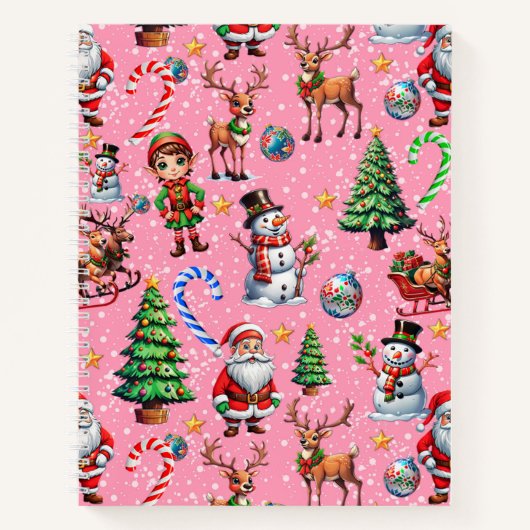 Weihnachtsdekorationsmuster mit rosa Hintergrund Notizblock (Vorderseite)