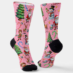 Weihnachtsdekorationsmuster mit rosa Hintergrund Socken