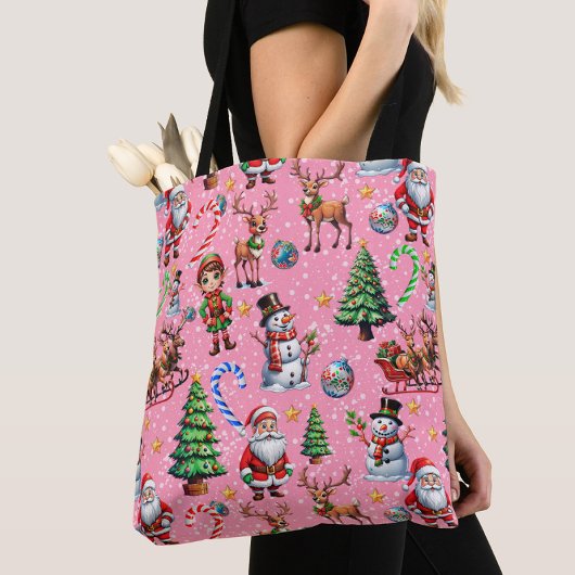Weihnachtsdekorationsmuster mit rosa Hintergrund Tasche
