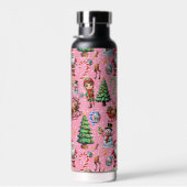 Weihnachtsdekorationsmuster mit rosa Hintergrund Trinkflasche (Rechts)