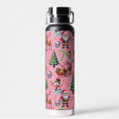 Weihnachtsdekorationsmuster mit rosa Hintergrund Trinkflasche (Rückseite)