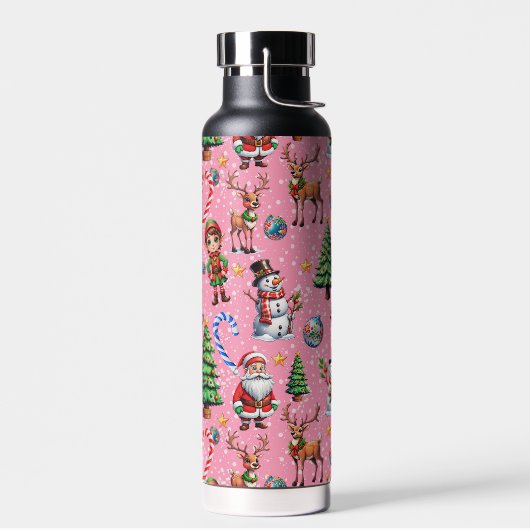 Weihnachtsdekorationsmuster mit rosa Hintergrund Trinkflasche (Links)